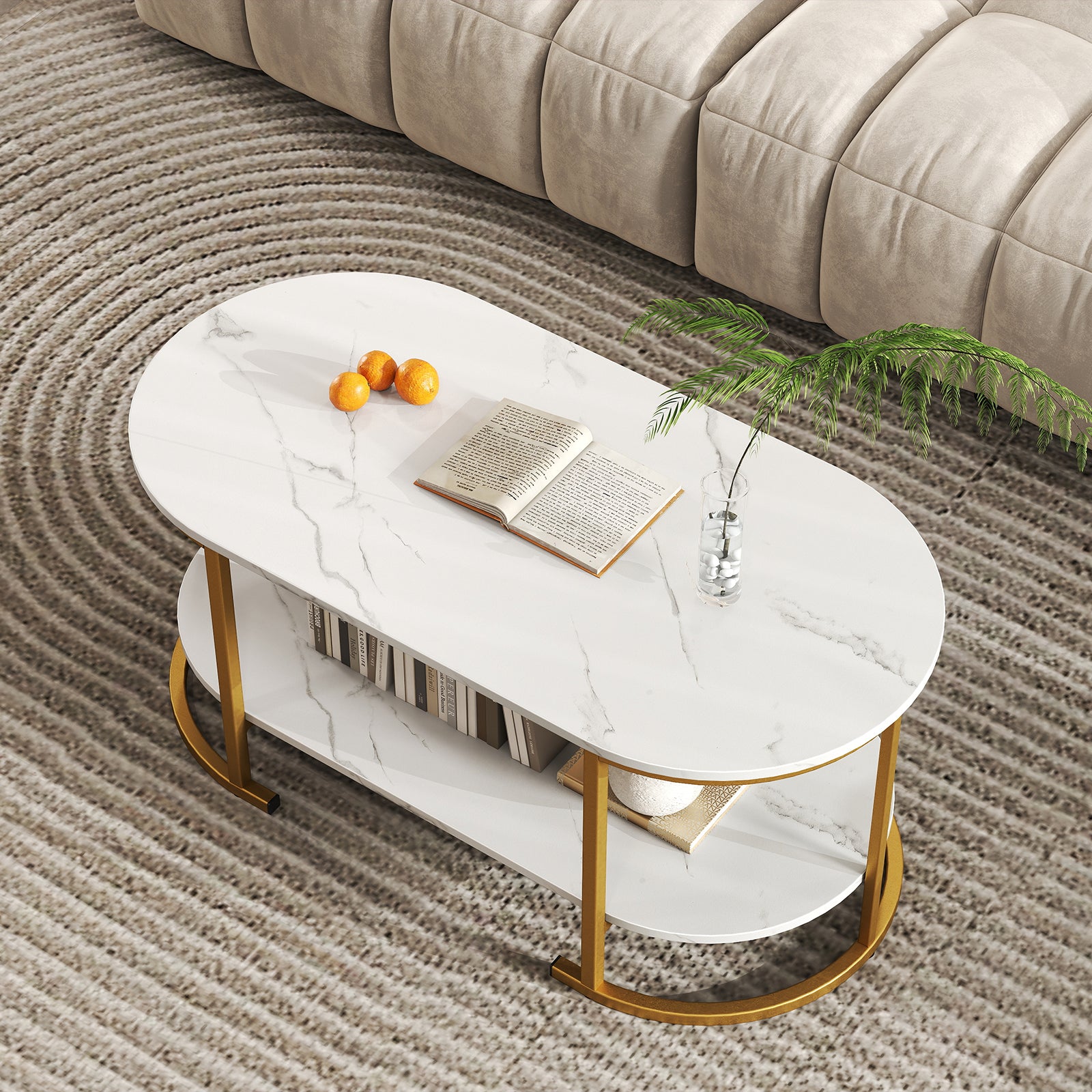 Marble Coffee Table With Open Storage Shelf, White Coffee Tables at Gallery Canada