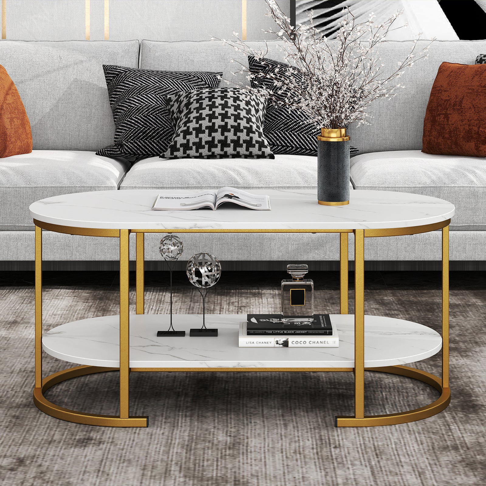 Marble Coffee Table With Open Storage Shelf, White Coffee Tables at Gallery Canada