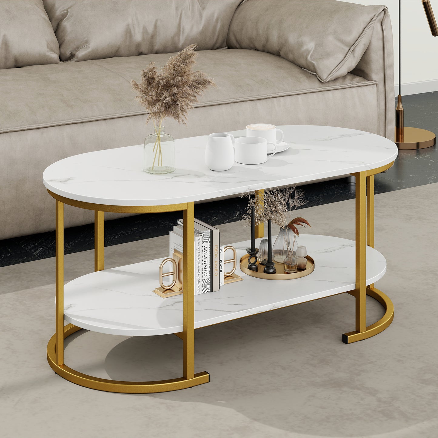 Marble Coffee Table With Open Storage Shelf, White Coffee Tables at Gallery Canada