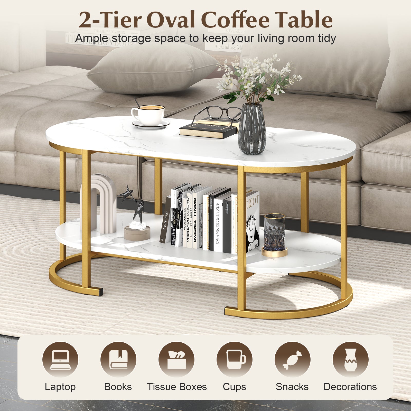 Marble Coffee Table With Open Storage Shelf, White Coffee Tables at Gallery Canada