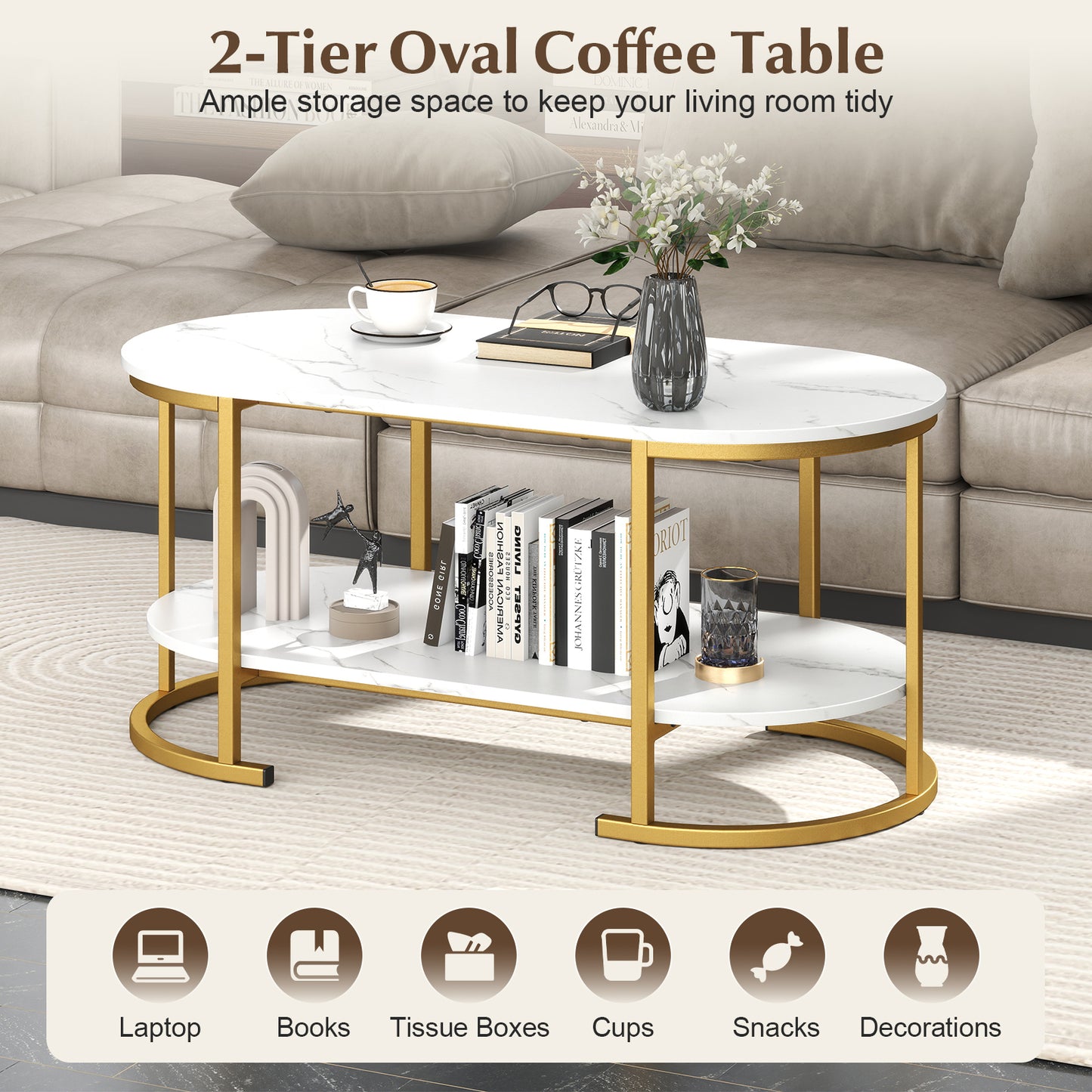 Marble Coffee Table With Open Storage Shelf, White Coffee Tables at Gallery Canada