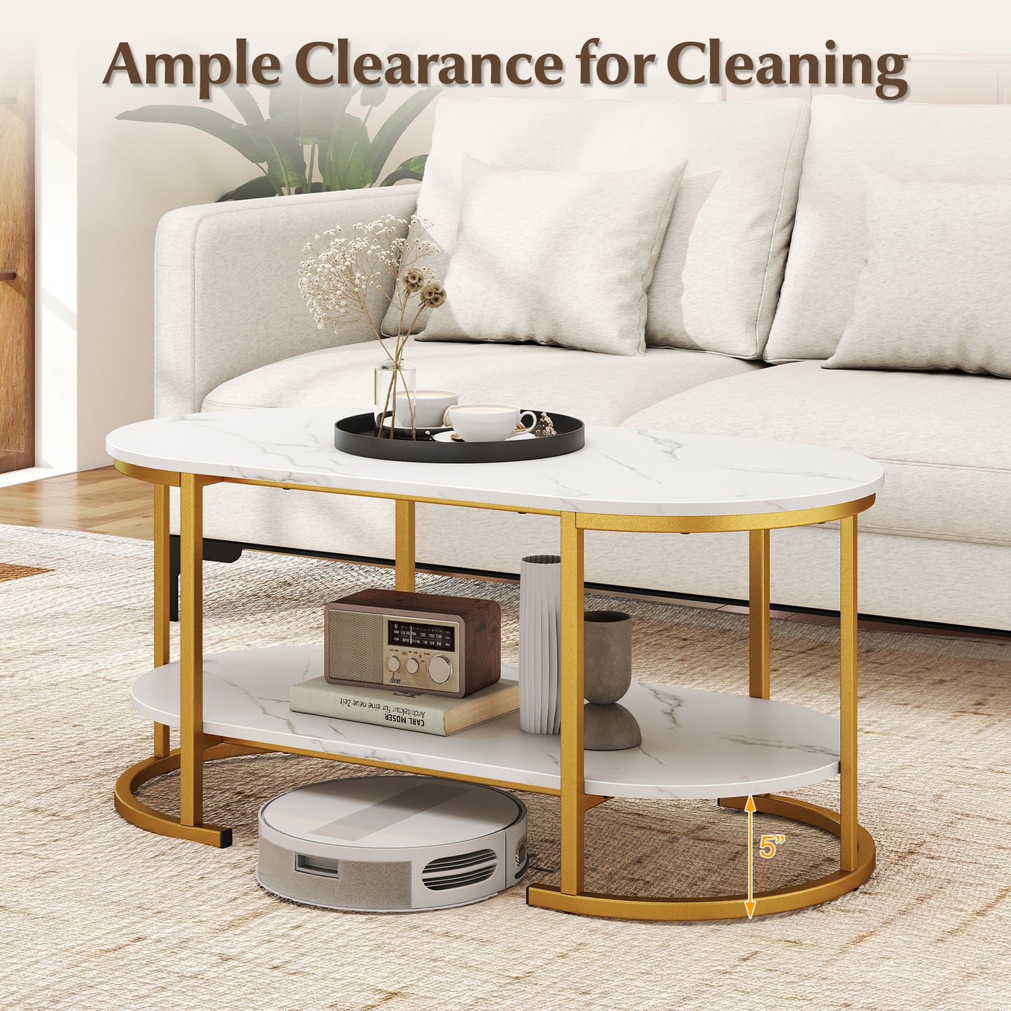 Marble Coffee Table With Open Storage Shelf, White Coffee Tables at Gallery Canada
