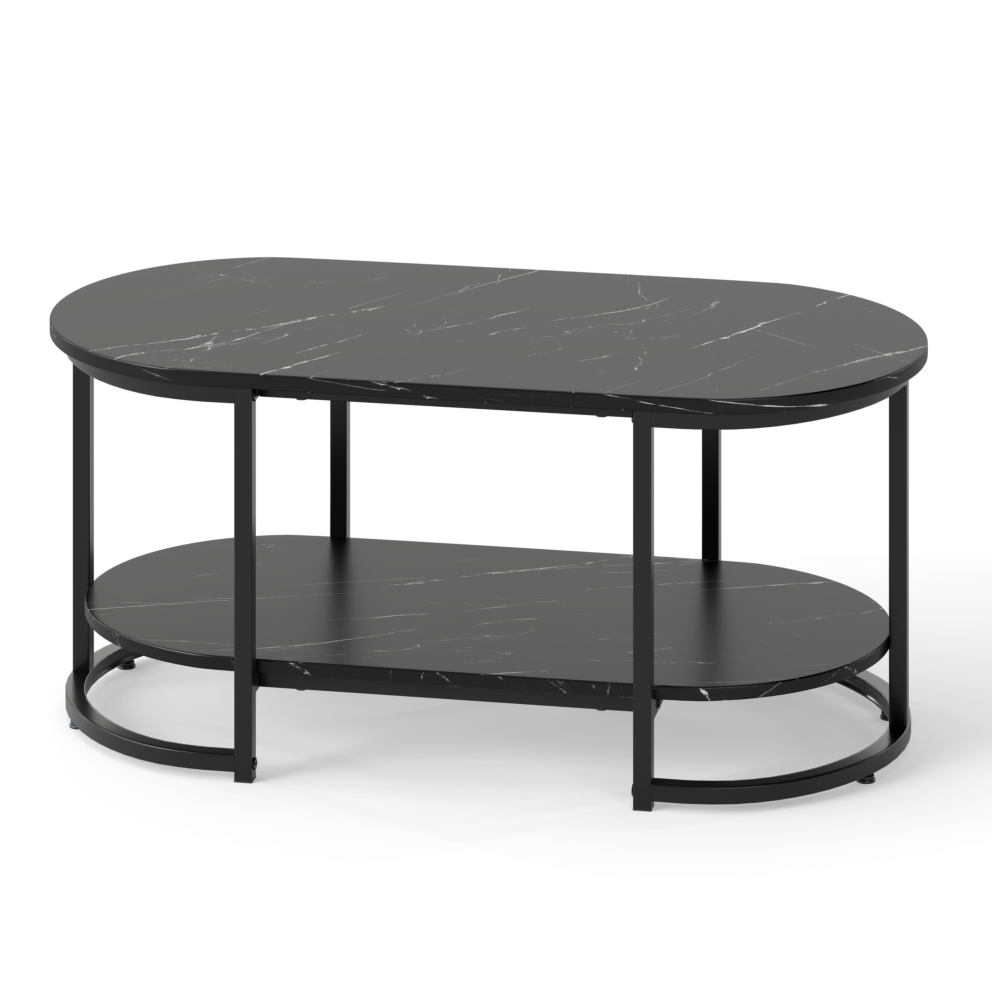 Marble Coffee Table with Open Storage Shelf, Black Coffee Tables at Gallery Canada