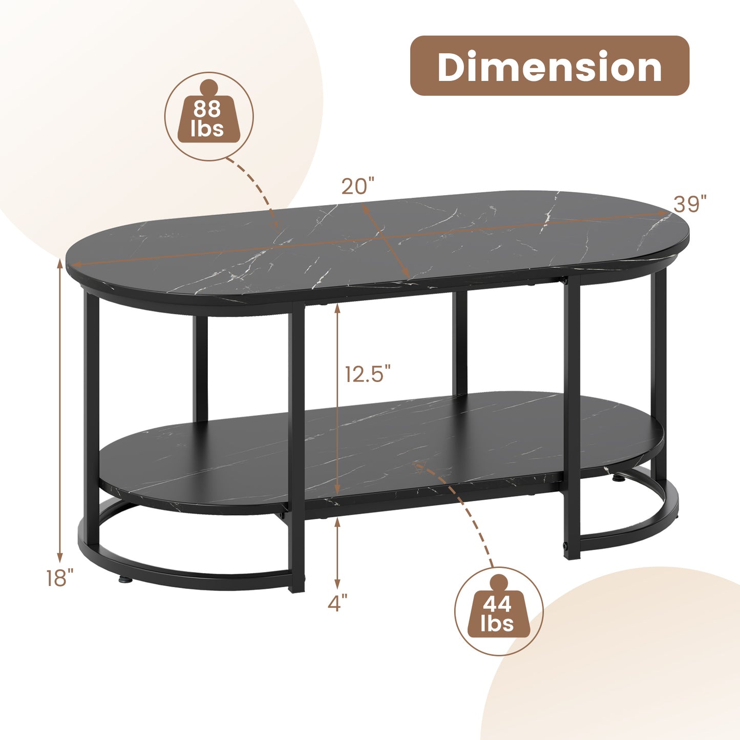 Marble Coffee Table with Open Storage Shelf, Black Coffee Tables at Gallery Canada