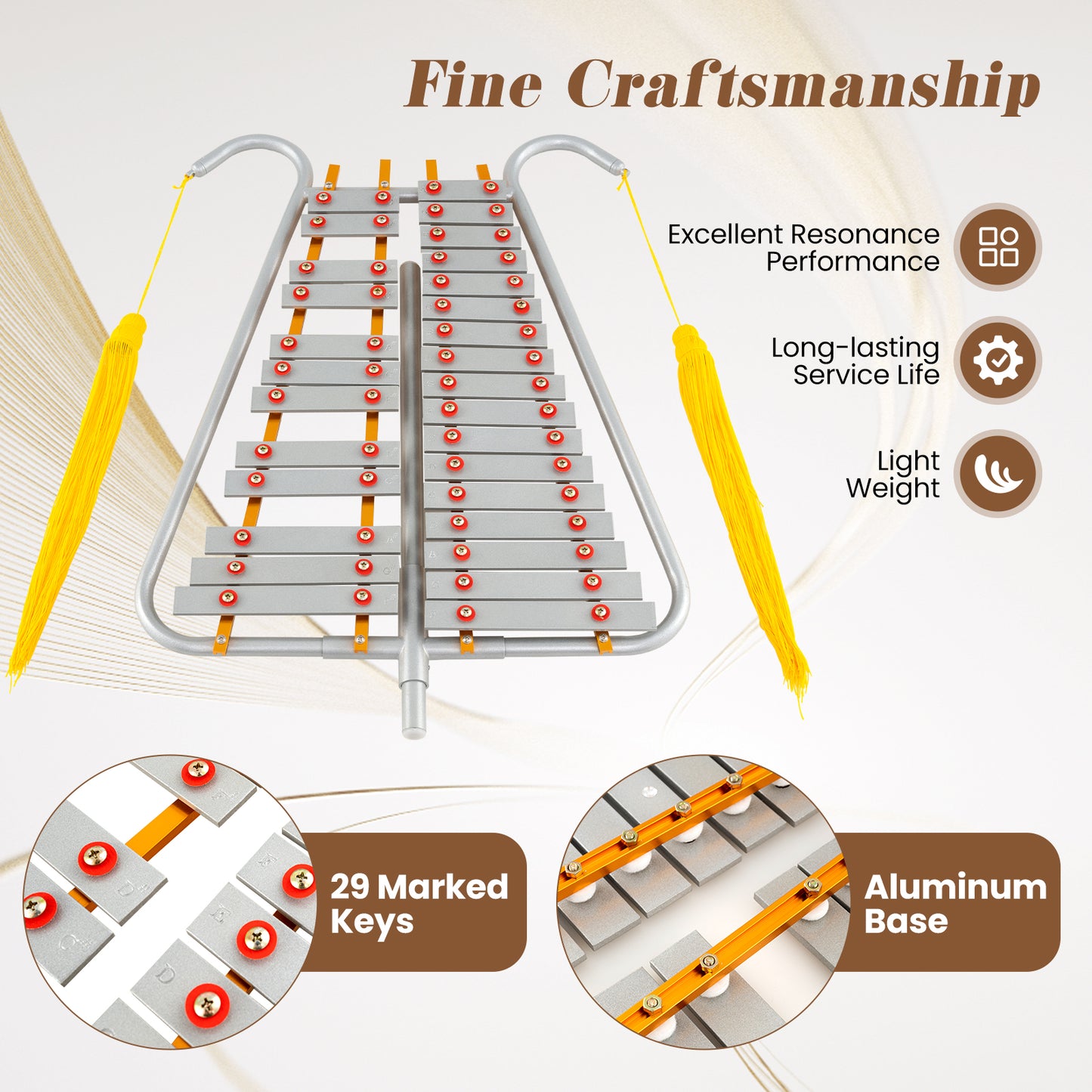 Marching Glockenspiel 29 Note Bell Lyre for Marching Band, Silver