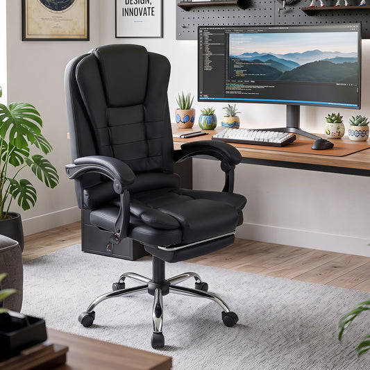 Massage Office Chair with Footrest, Black Office Chairs Black at Gallery Canada