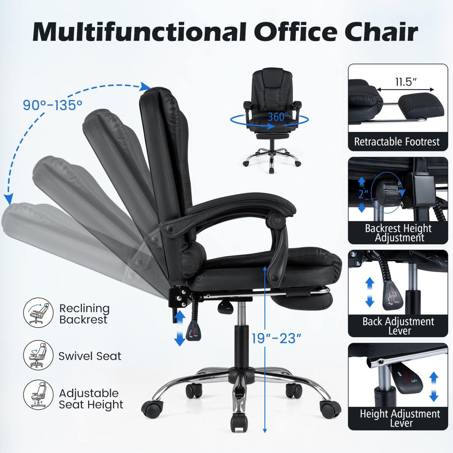 Fauteuil de massage avec repose-pieds, noir