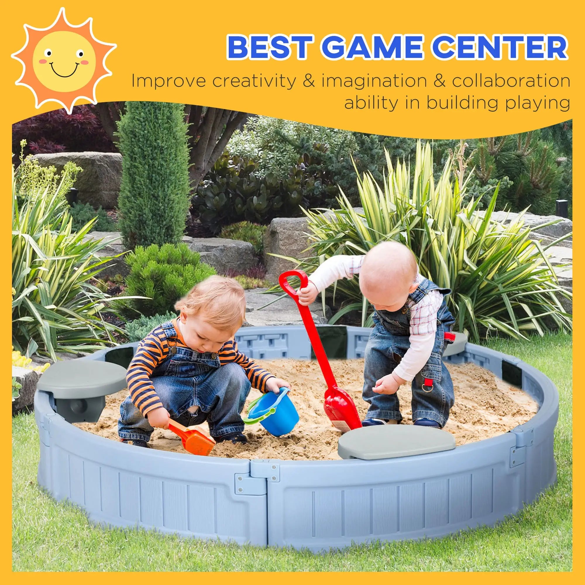 Kids Outdoor Sandbox with Cover, 3-12 Years, Light Blue Sandboxes & Accessories at Gallery Canada