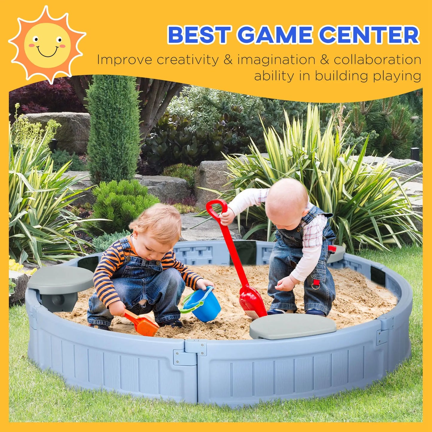 Kids Outdoor Sandbox with Cover, 3-12 Years, Light Blue Sandboxes & Accessories at Gallery Canada