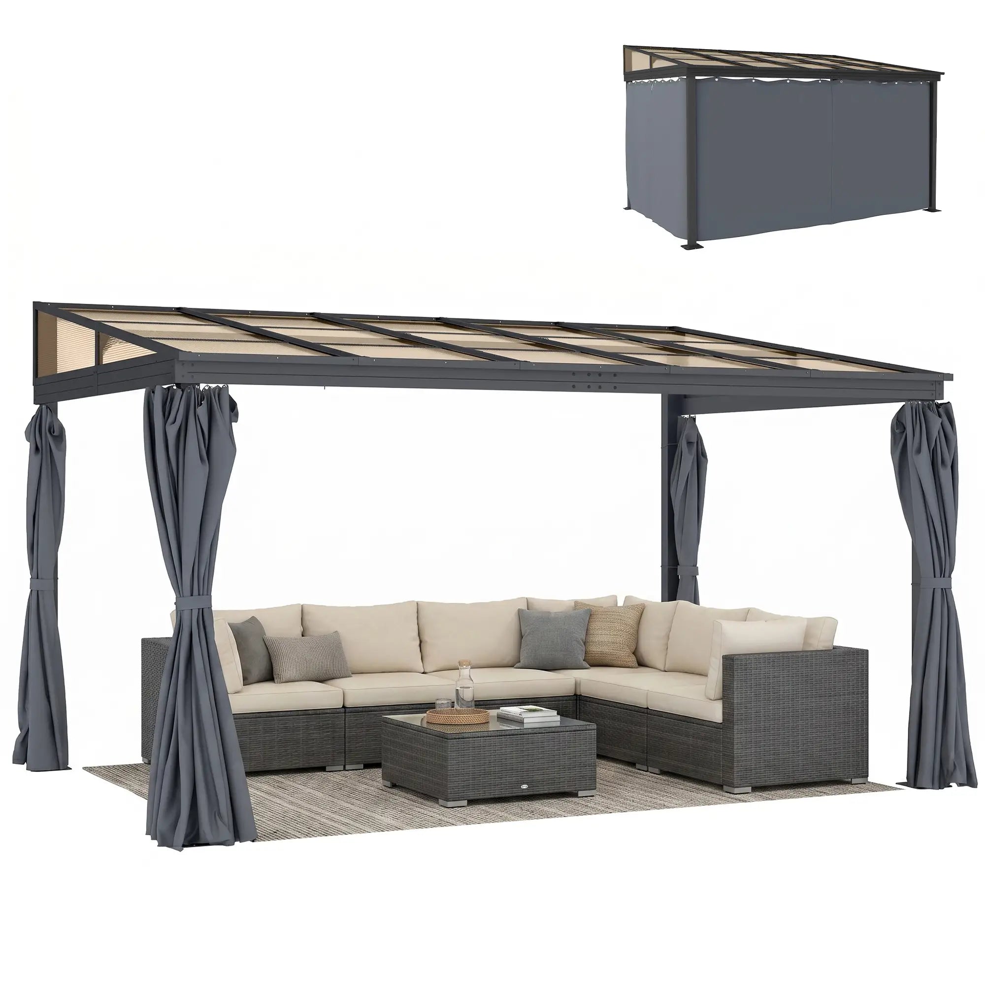 10' X 13' Outdoor Hardtop Pergola, UV Protection With Curtains Pergolas at Gallery Canada
