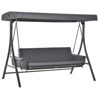 3 Person Porch Swing Bench, Adjustable Canopy, Cushions, Pillows, Dark Grey Porch Swings with Canopy at Gallery Canada