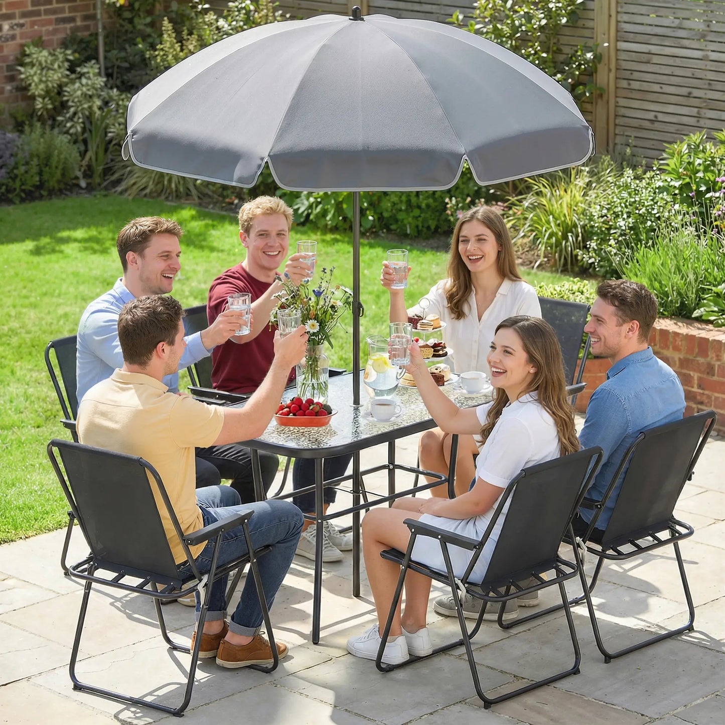 8 Piece Patio Set, Folding Chairs, Tempered Glass Tabletop, Black Outdoor Dining Sets at Gallery Canada