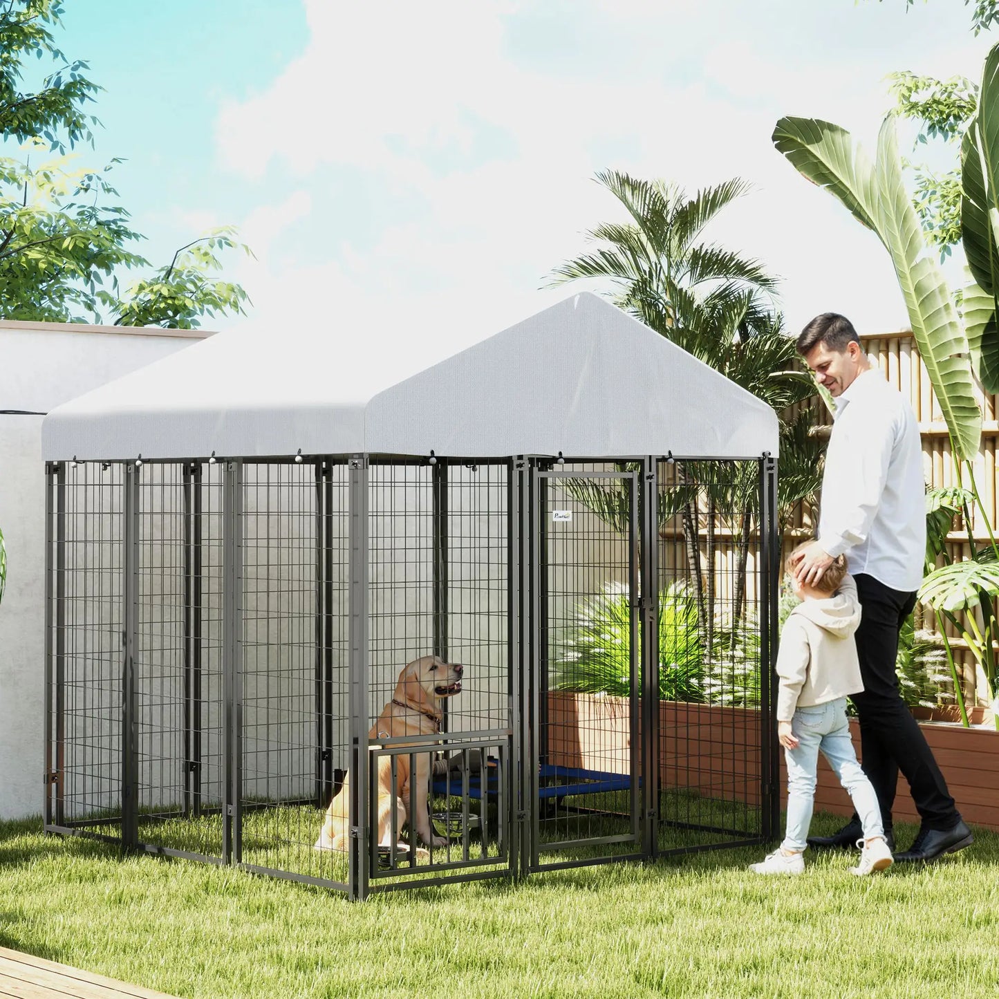 Outdoor Dog Kennel, Waterproof UV-Resistant Cover, Adjustable Bowls, 6 x 6 x 6 ft Houses, Kennels & Pens at Gallery Canada