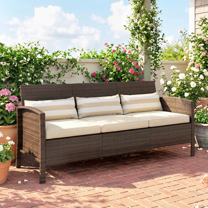 3-Seater Wicker Sofa, PE Rattan Outdoor Couch, Removable Cushions, Brown Patio Furniture Sets at Gallery Canada