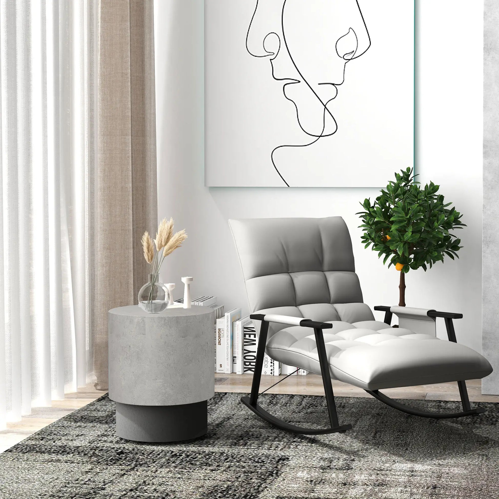 Lightweight Round Accent Table, Concrete Finish, 4 Adjustable Feet, Indoor Outdoor Side Tables at Gallery Canada