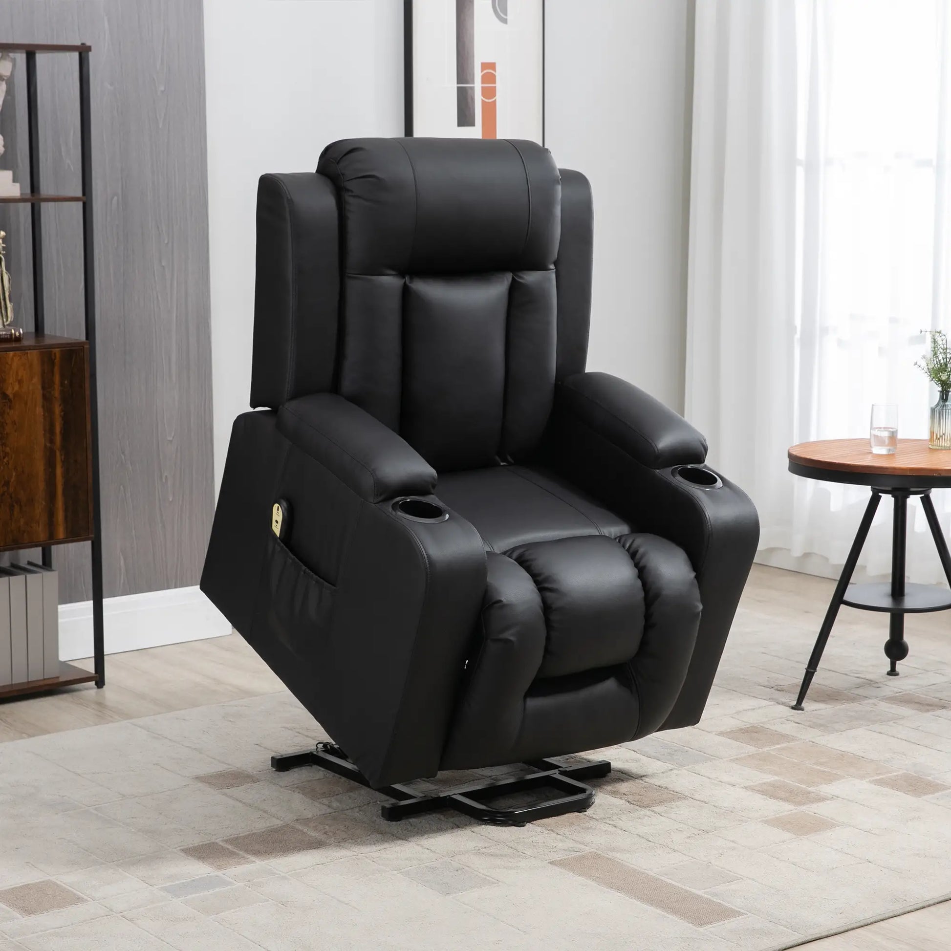 Electric Power Lift Recliner Chair, PU Leather, Remote Control, Black Electric Power Lift Chairs at Gallery Canada
