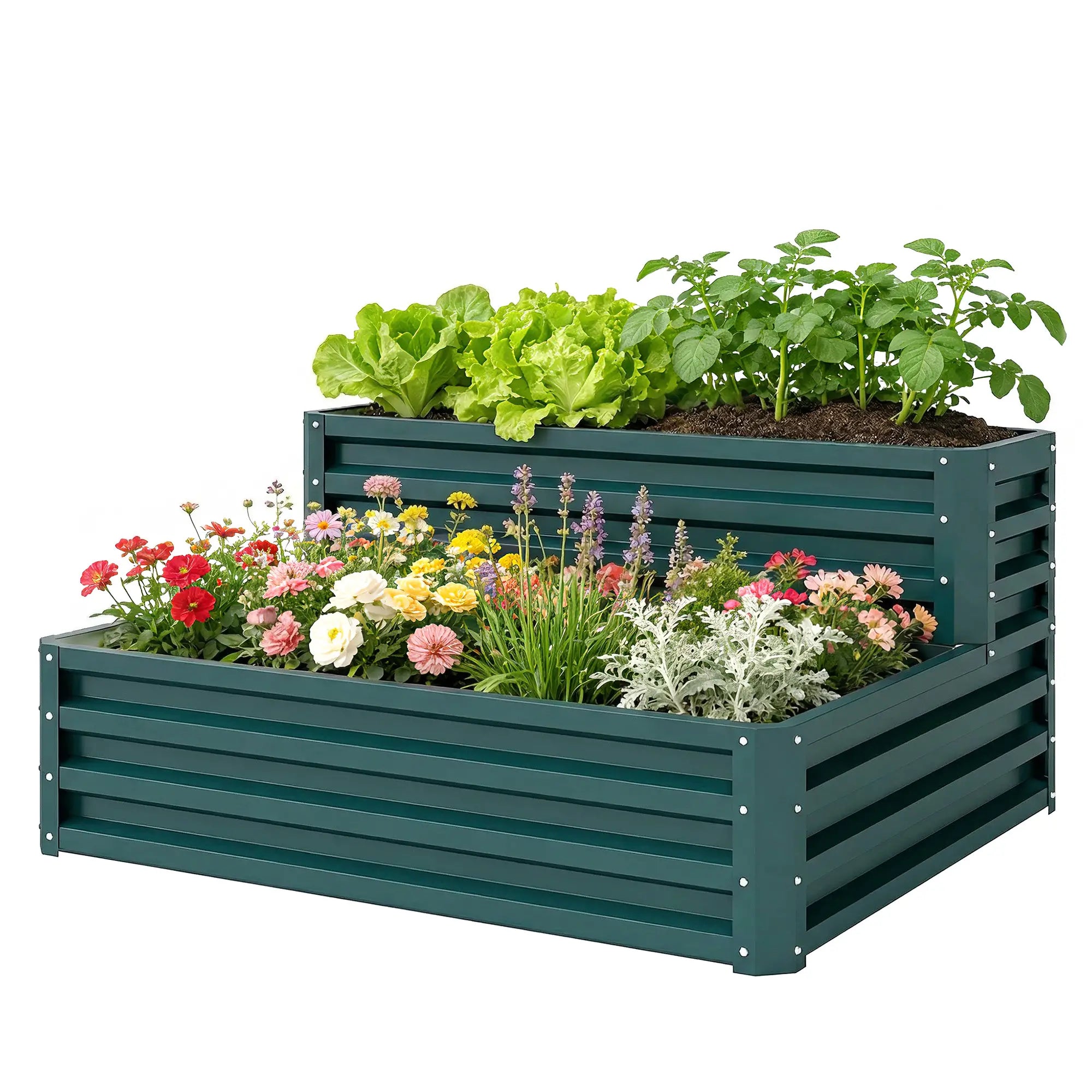 2 Tier Galvanized Raised Garden Bed, Steel Planter Box, 47