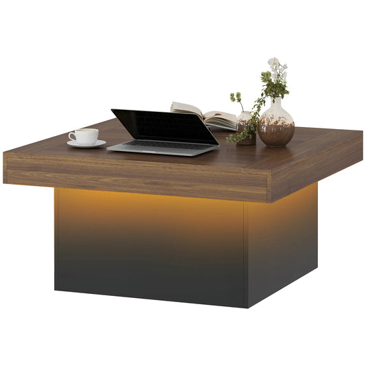 Square Coffee Table with LED Lights, 35-inch, Walnut