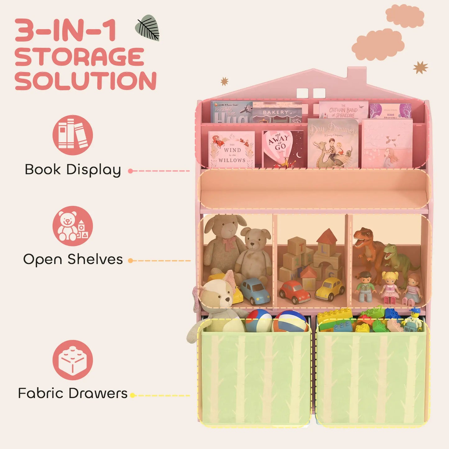 Kids Bookshelf With Storage, Toy Storage Unit, Pink Baby & Kids Storage at Gallery Canada