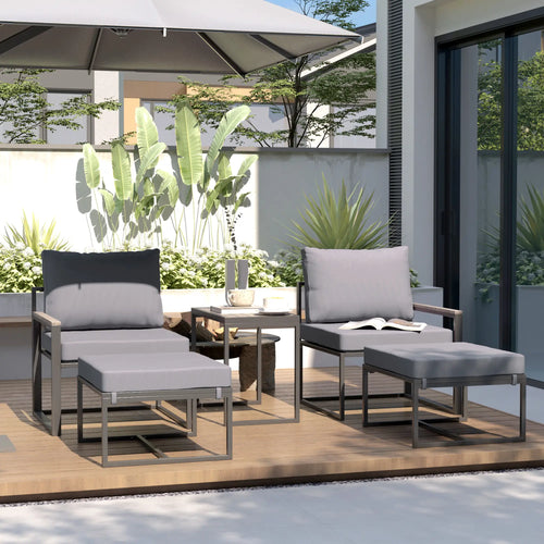 5-Piece Outdoor Patio Furniture Set, Small Sofa with Ottomans, Cushions, Grey