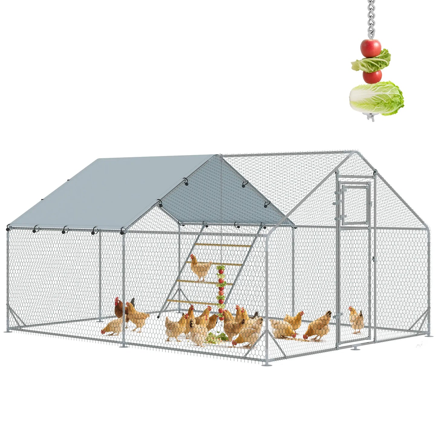 Large Metal Chicken Run, Waterproof UV-Resistant Cover, Feeding Door, Hanging Feeder, Perch, 12-18 Chickens Chicken Coops at Gallery Canada