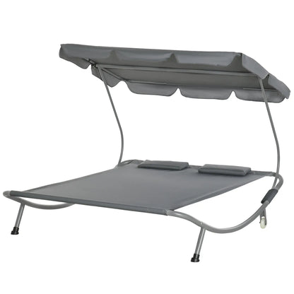 Double Patio Lounger, Adjustable Canopy, Headrest Pillows, 2 Wheels, Grey Lounger Chairs at Gallery Canada