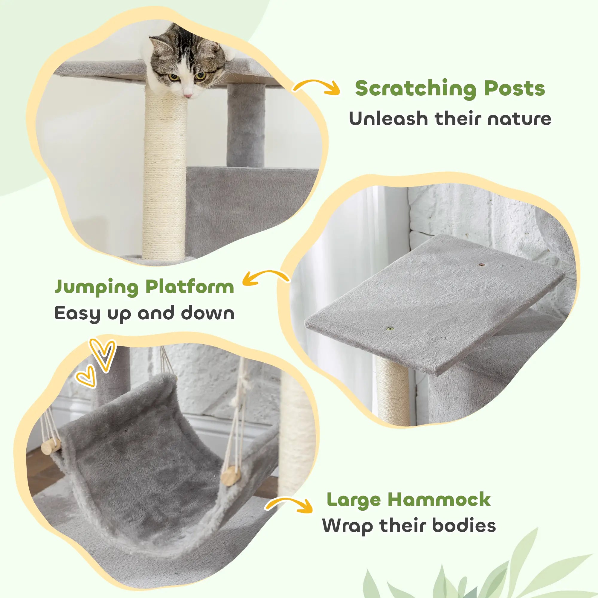 66 Inch Cat Tree with 2 Door Condos, 3 Hammocks, Perch, Scratching Posts, Light Grey Cat Trees at Gallery Canada