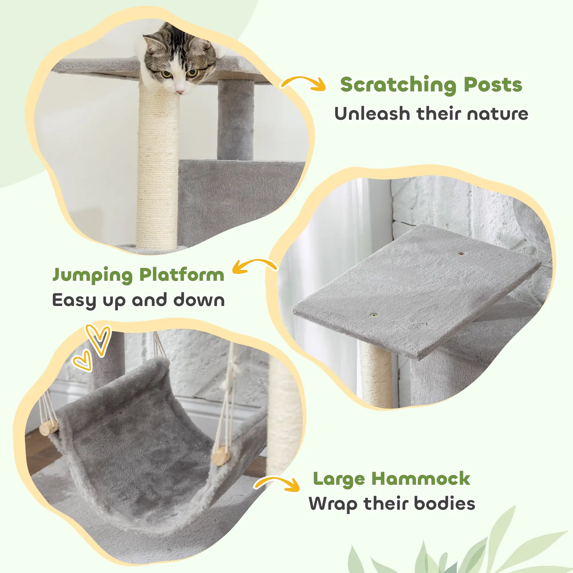 66 Inch Cat Tree with 2 Door Condos, 3 Hammocks, Perch, Scratching Posts, Light Grey Cat Trees at Gallery Canada