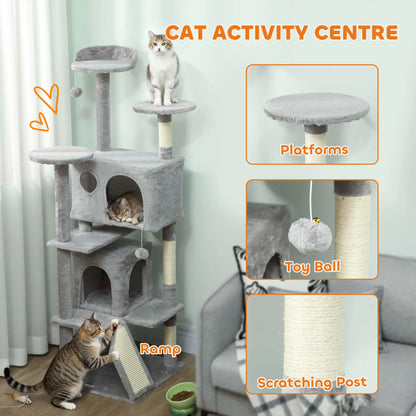 54" Cat Tree, Multi-Level Tower With Scratching Posts, Light Grey Multi-Level Cat Towers at Gallery Canada