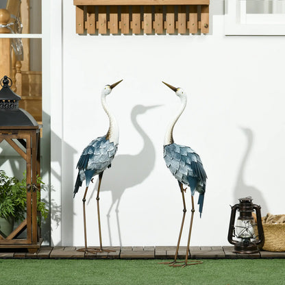 Set of 2 Crane Garden Sculptures, 28.5"-29.1", Blue Garden Decor at Gallery Canada