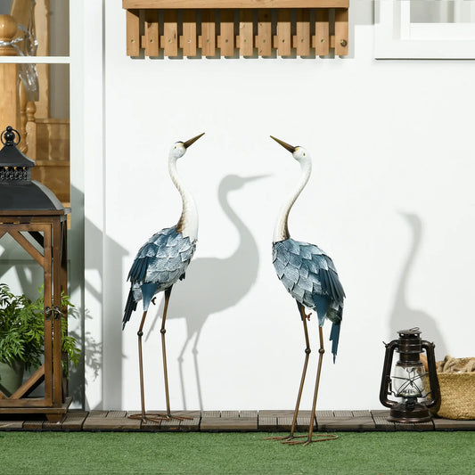 Set of 2 Crane Garden Sculptures, 28.5"-29.1", Blue Garden Decor Blue, White, Grey at Gallery Canada