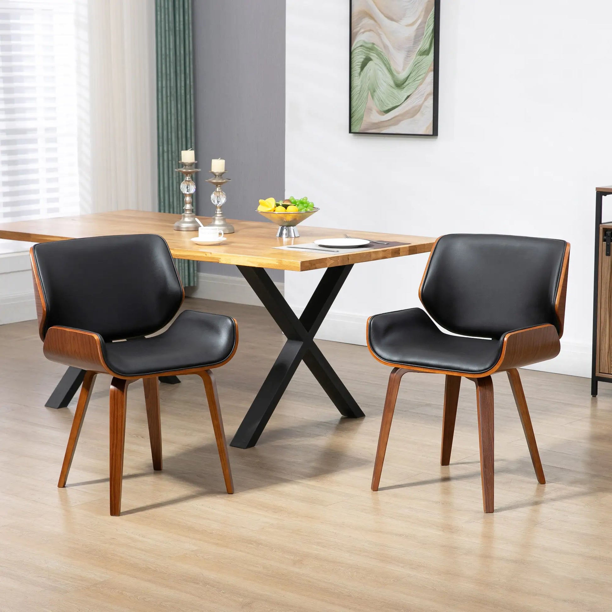 PU Leather Dining Chairs Set of 2, Upholstered Seats, Solid Wood Legs, Black Dining Chairs at Gallery Canada