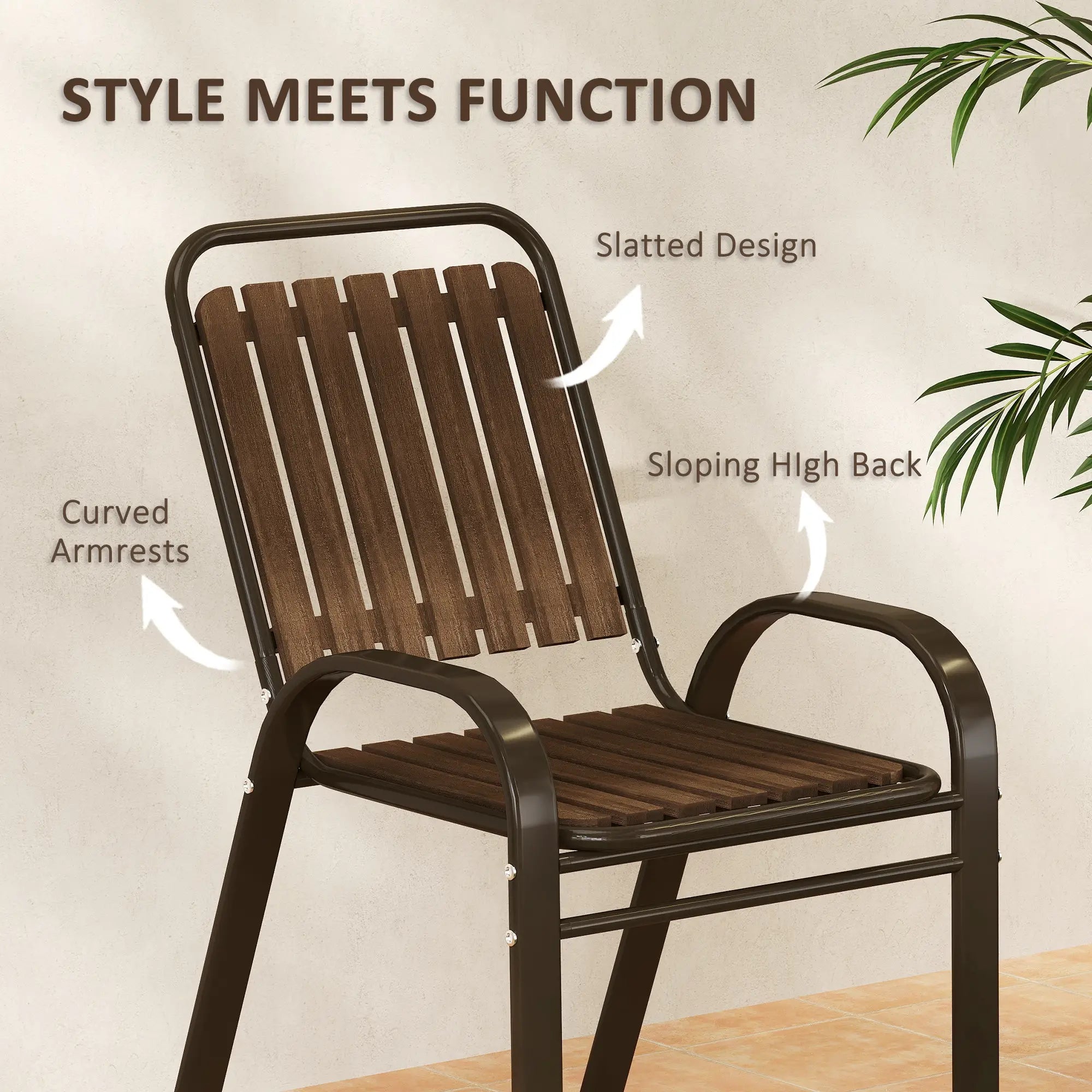 3pc Patio Bistro Set, 2 Stackable Chairs with Glass Table, Outdoor, Dark Brown Bistro Sets at Gallery Canada