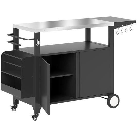 Outdoor Grill Cart With Foldable Side Table, Stainless Steel Tabletop, Pizza Oven Stand Outdoor Grill Carts Silver, Black at Gallery Canada