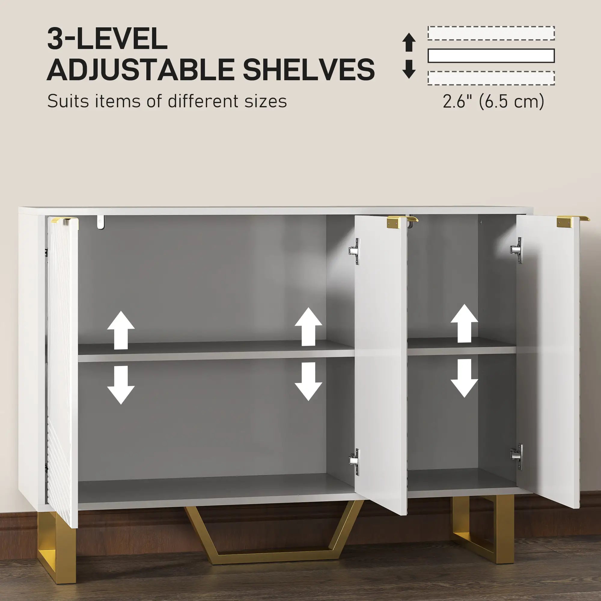 Sideboard Buffet Cabinet, Adjustable Shelves, TV Cabinet for 50 Inch, White Storage Cabinets at Gallery Canada