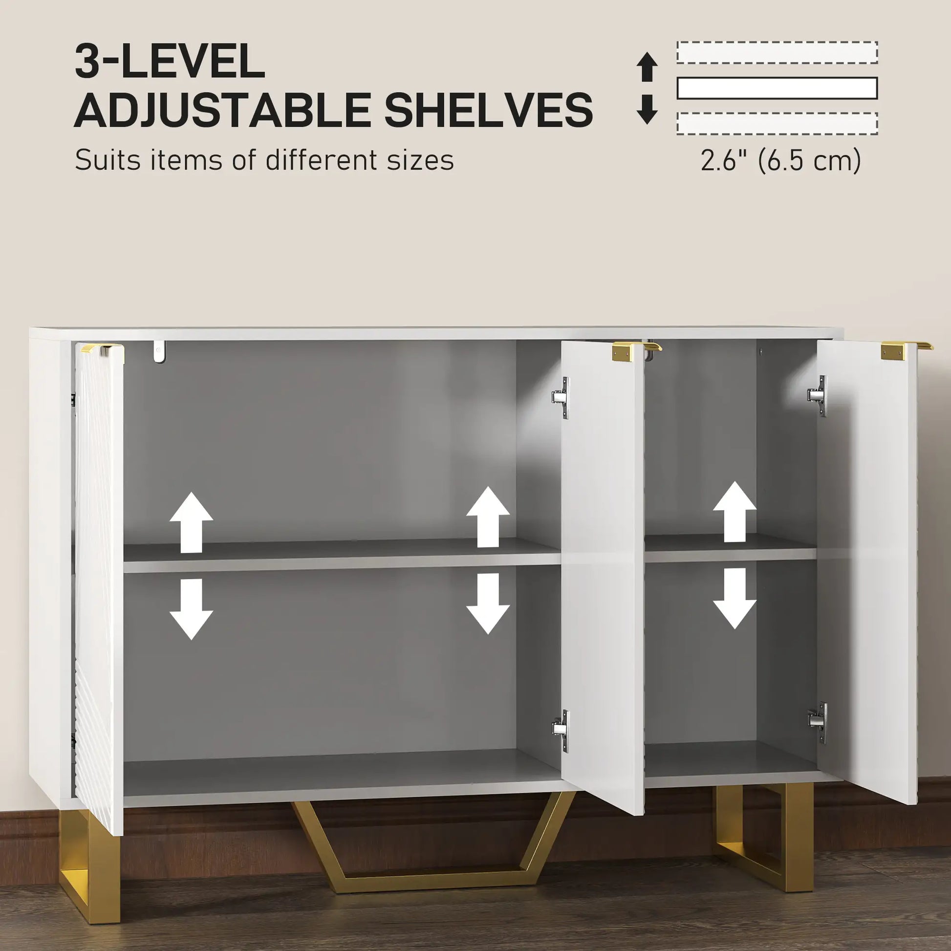 Sideboard Buffet Cabinet, Adjustable Shelves, TV Cabinet for 50 Inch, White Storage Cabinets at Gallery Canada