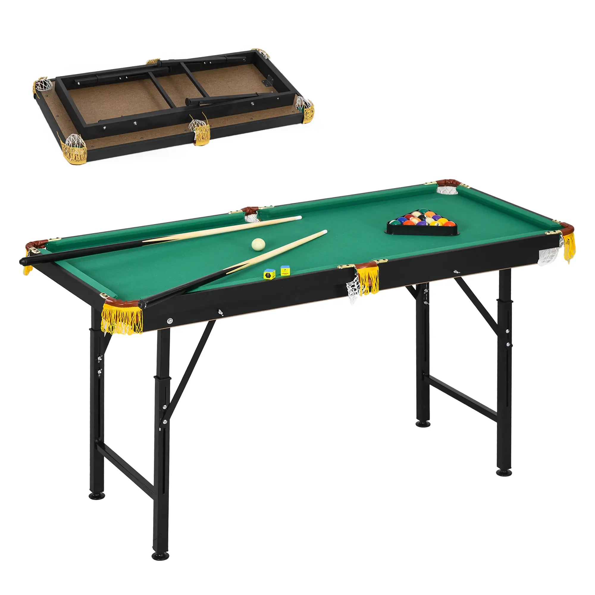 55 Folding Pool Table Set, Adjustable Height, 2 Cues, 16 Balls, Green Game Tables at Gallery Canada