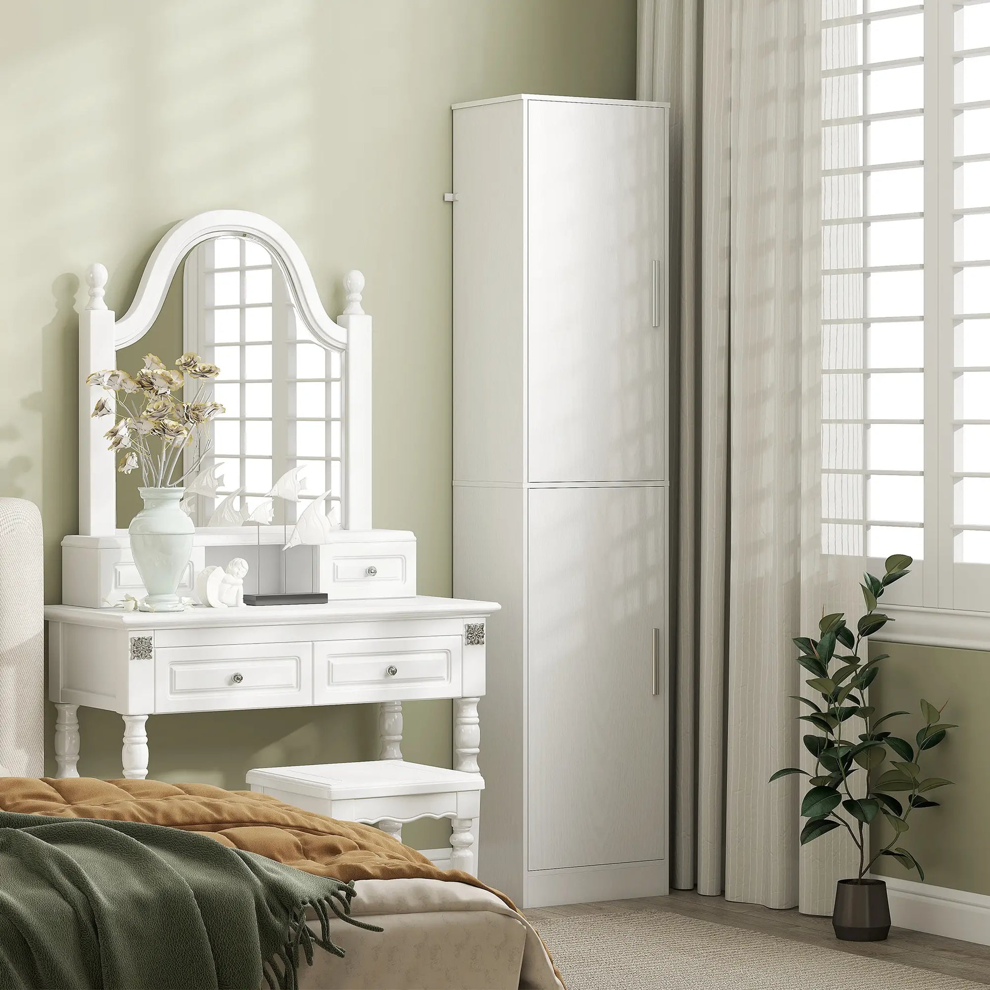 Tall Bathroom Cabinet, Slim Floor Cabinet, 2 Doors, 4 Shelves, White Freestanding Bathroom Cabinets at Gallery Canada