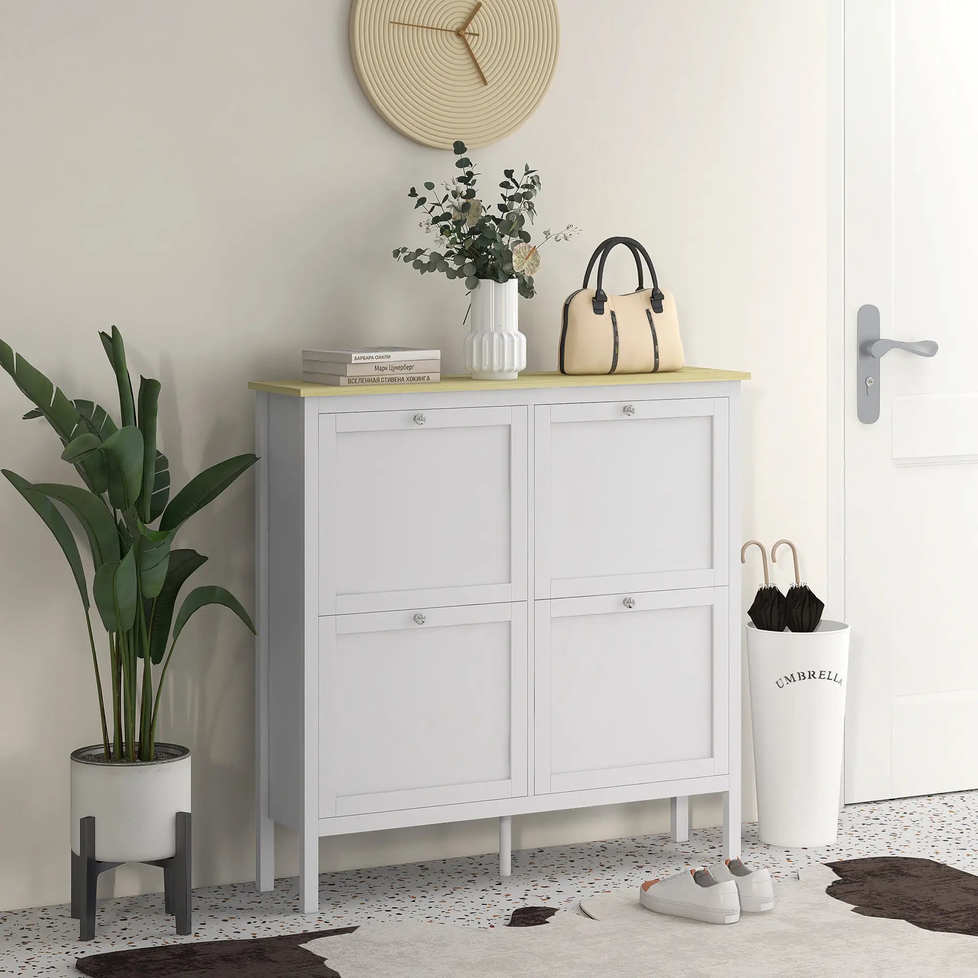 Shoe Storage Cabinet, 4 Flip Drawers, Adjustable Shelves, Holds 20 Pairs, White Shoe Storage Cabinets & Racks at Gallery Canada