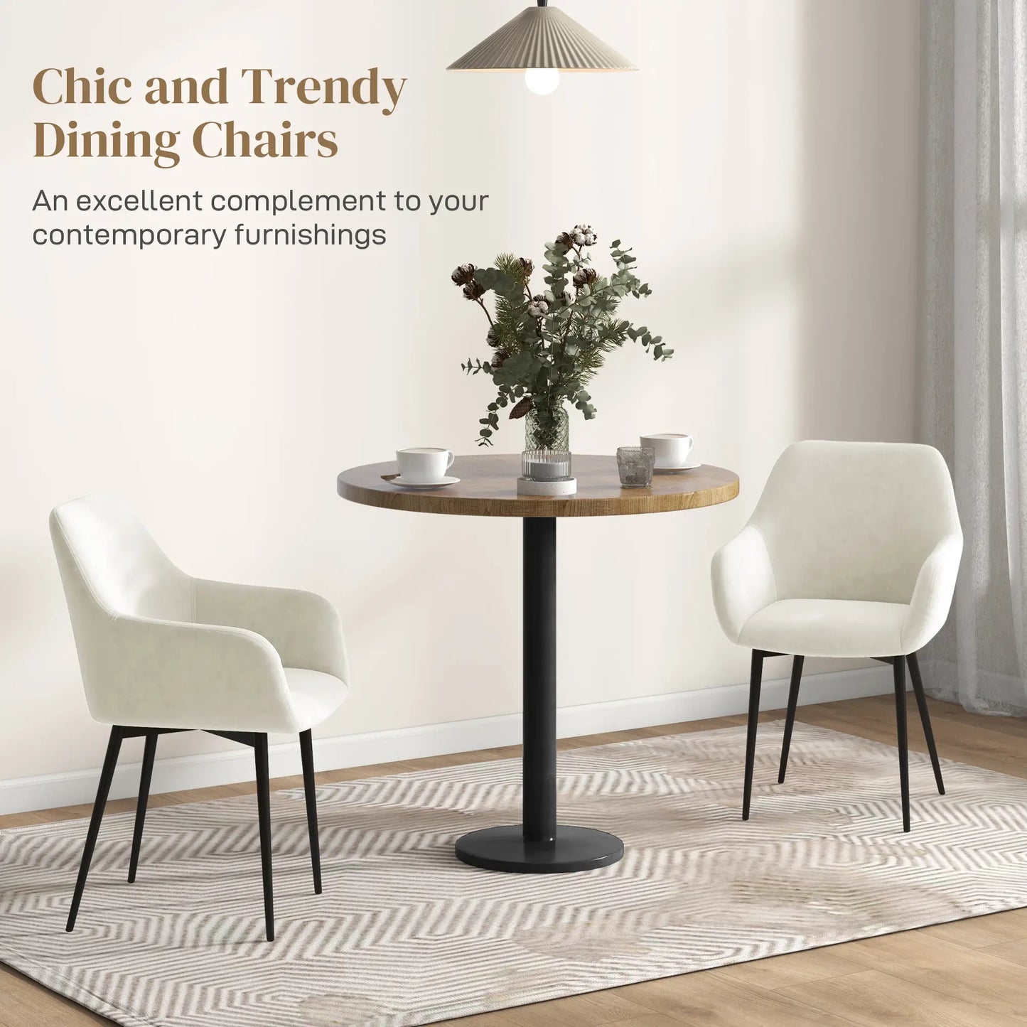 Velvet Fabric Dining Chairs Set of 2, Steel Legs, Cream White Dining Chairs at Gallery Canada