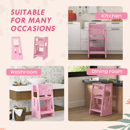 Toddler Kitchen Helper 2 Step Stool, Adjustable Height, Safety Rail, Pink Toddler & Kids Step Stools at Gallery Canada