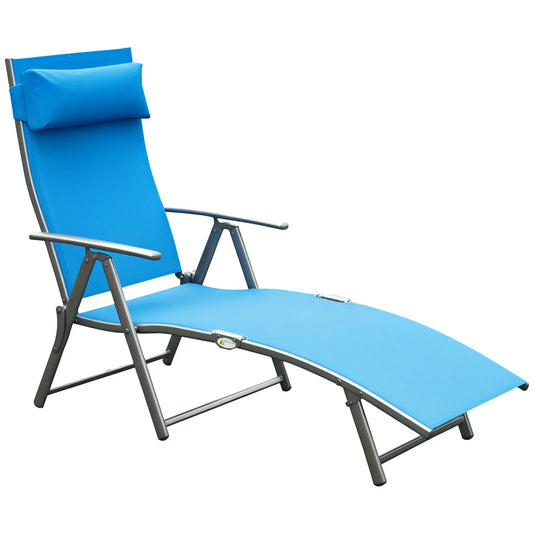 Heavy Duty Adjustable Folding Reclining Chair, Outdoor Sun Lounger, Blue Lounger Chairs Blue at Gallery Canada