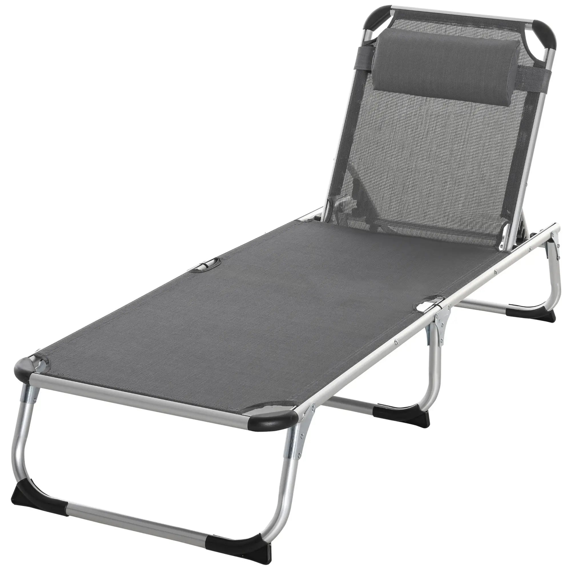 Folding Lounge Chair, Adjustable Backrest, Aluminum Frame, Grey Lounger Chairs at Gallery Canada