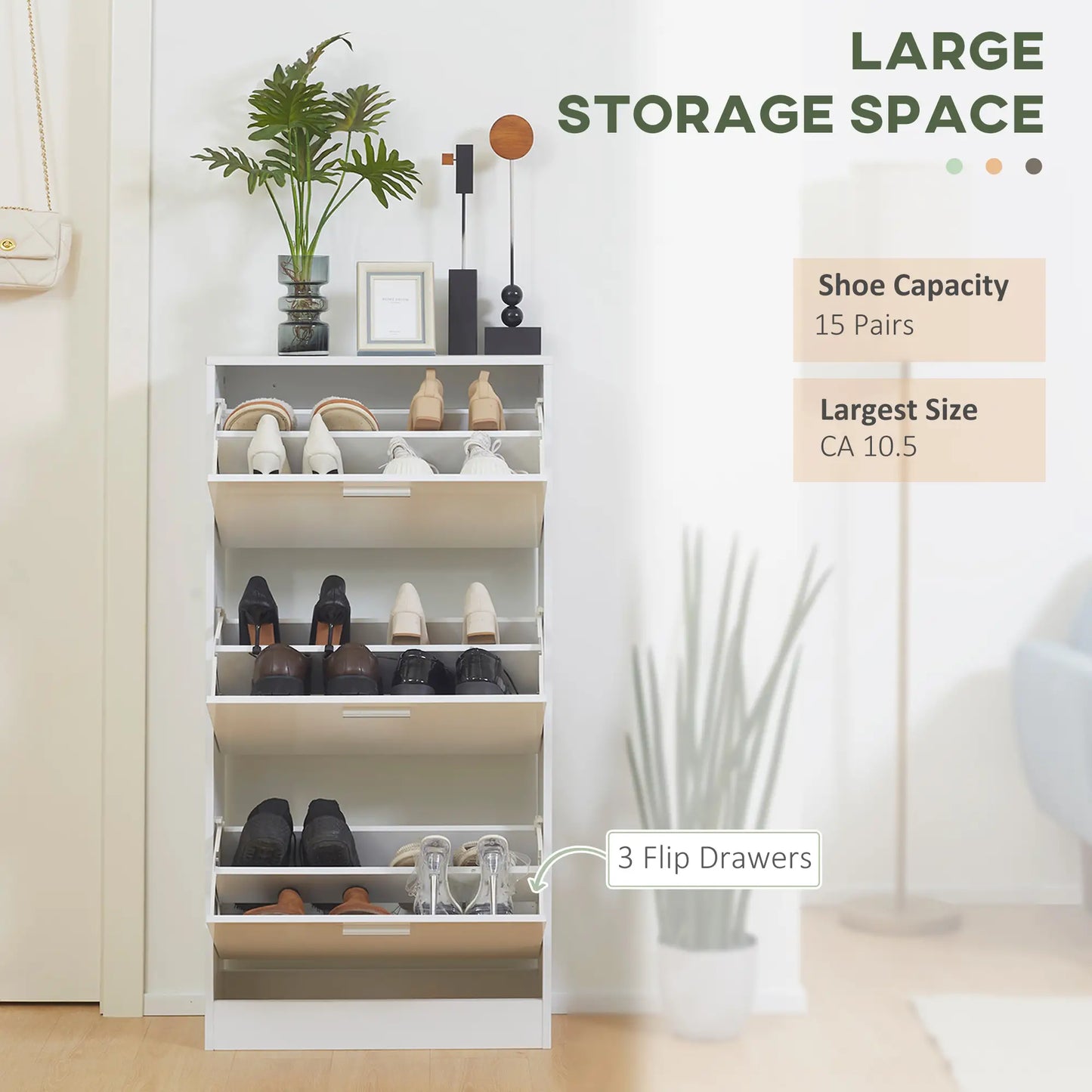 Slim Shoe Storage, 3 Flip Drawers, Adjustable Shelves, 15 Pair, High Gloss, White Shoe Storage Cabinets & Racks at Gallery Canada