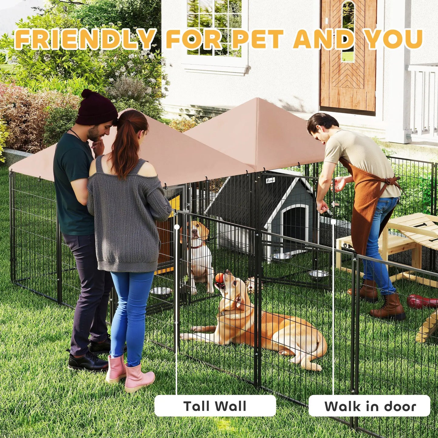 Large Outdoor Dog Kennel, 2 Rooms, Rotating Bowls, 13.5' x 9.4' x 5.1' Houses, Kennels & Pens at Gallery Canada