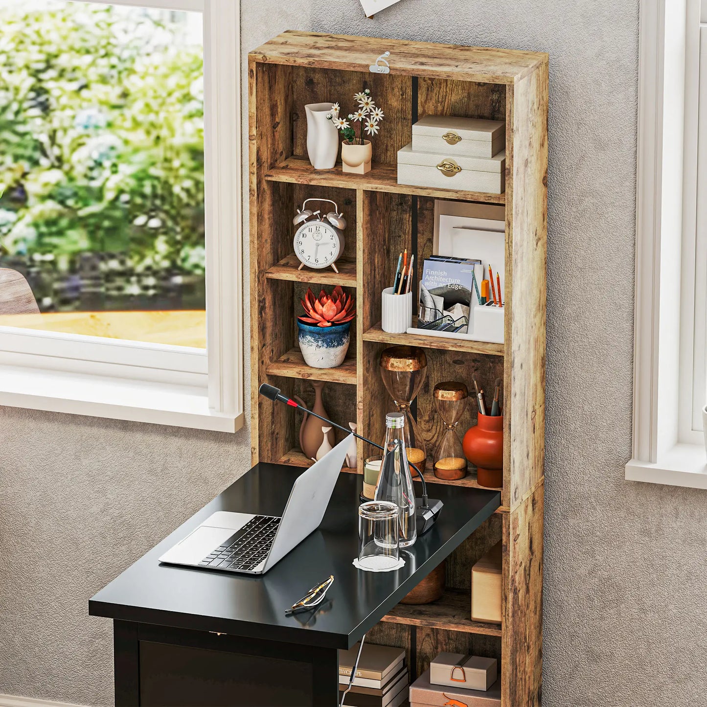 Fold-Out Convertible Office Desk, Wall Mount Computer Desk, Rustic Brown Computer Desks at Gallery Canada