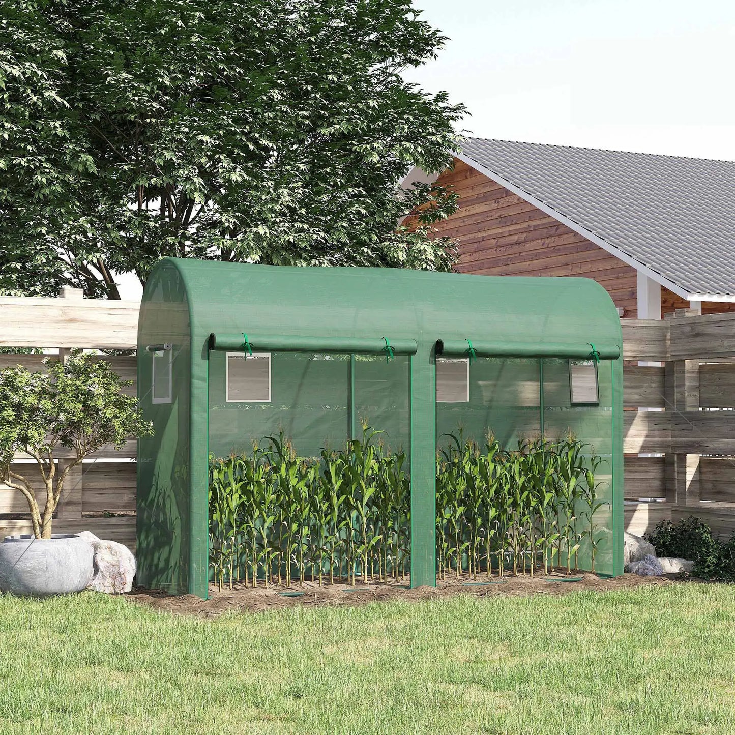 Outdoor Garden Greenhouse, Steel Tent, 2 Doors, 4 Windows, 9.8'x3.3'x6.6', Green Portable Greenhouses at Gallery Canada