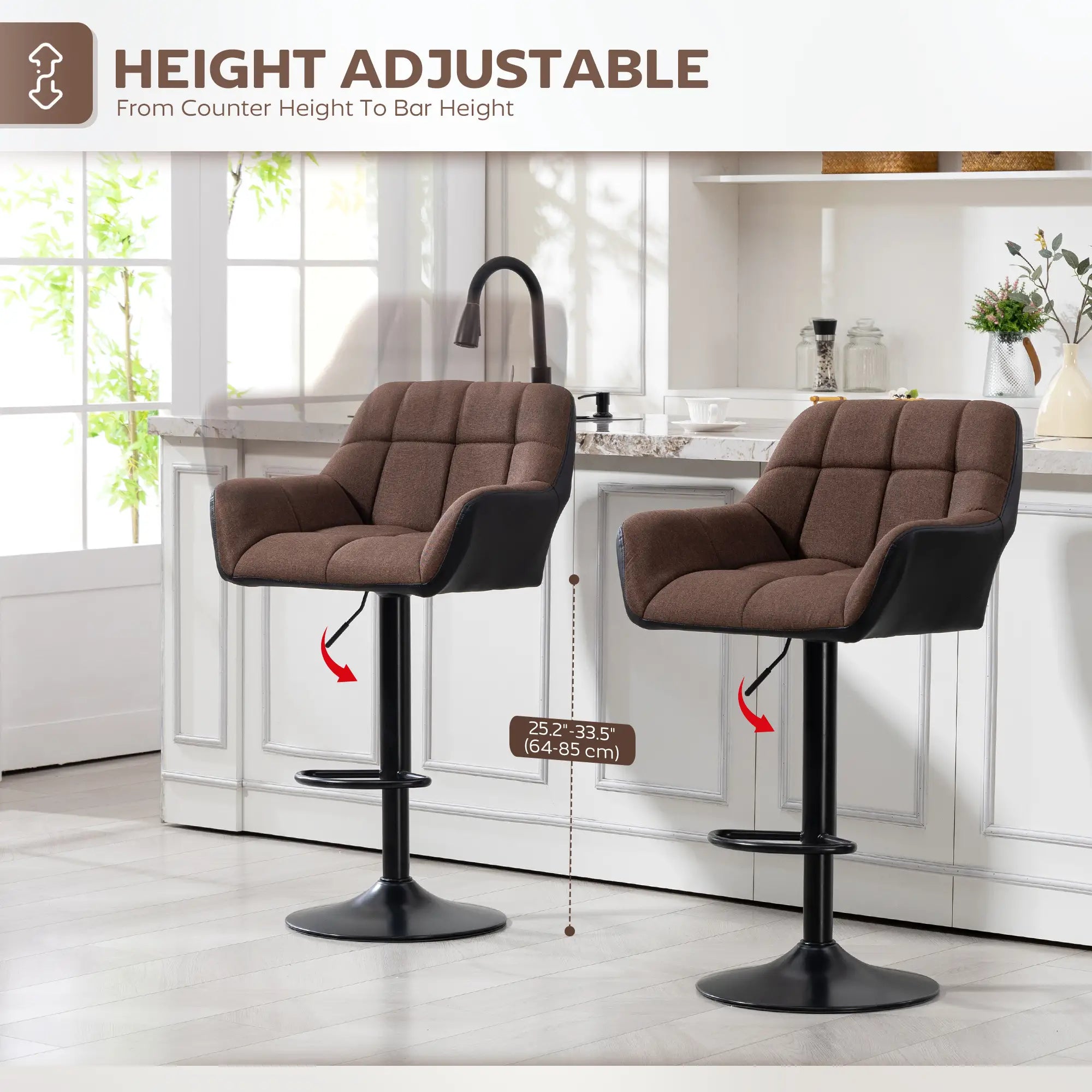 Adjustable Swivel Barstools Set of 2, with Footrest Armrests, Brown Bar Stools at Gallery Canada