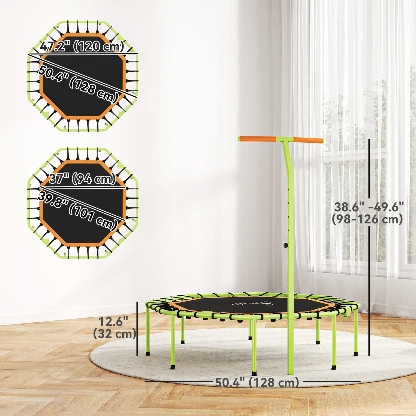 50" Foldable Mini Trampoline, Fitness Rebounder, Adjustable Handle Bar Trampolines at Gallery Canada