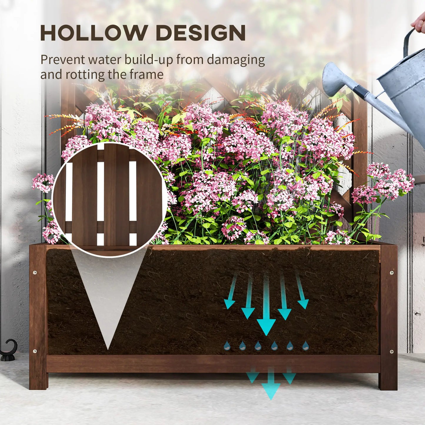 Wood Planter With Trellis, Raised Garden Bed, 30" x 14" x 67", Dark Brown Wooden Planter Boxes at Gallery Canada